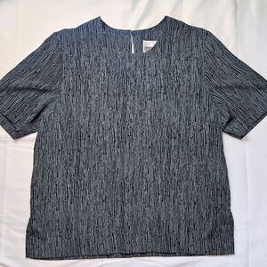 Peter Popovitch Womens Blue Vertical Striping Short Sleeve Blouse Size Medium